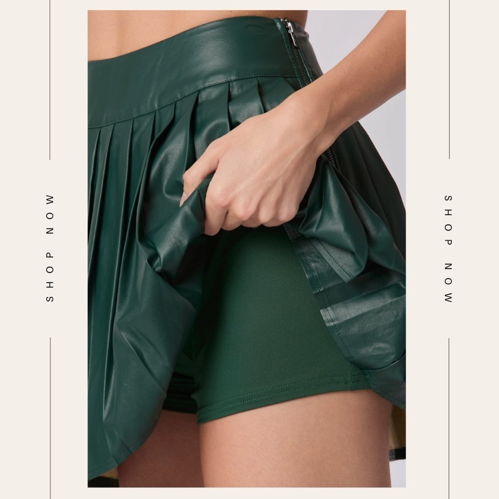Dark green vegan-leather skort